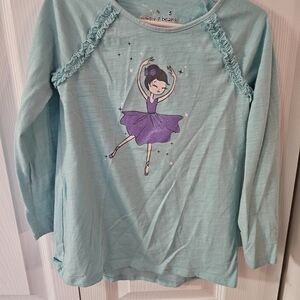 Jumping Beans Girls Teal Long Sleeve Ballerina T-Shirt, Size 5